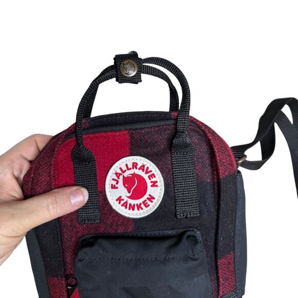 Fjallraven Kanken Re Wool Sling Crossbody Bag Plaid Red Black 7.5 x 9 Inches - Picture 5 of 13
